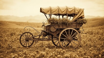 Fototapeta premium Vintage Seed Sowing Pattern on an Antique Carriage