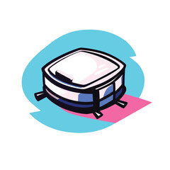 Robot vacuum cleaner on blue pink background