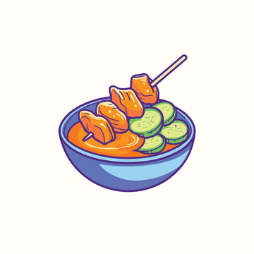 satay skewers with cucumber in bowl clip art preview