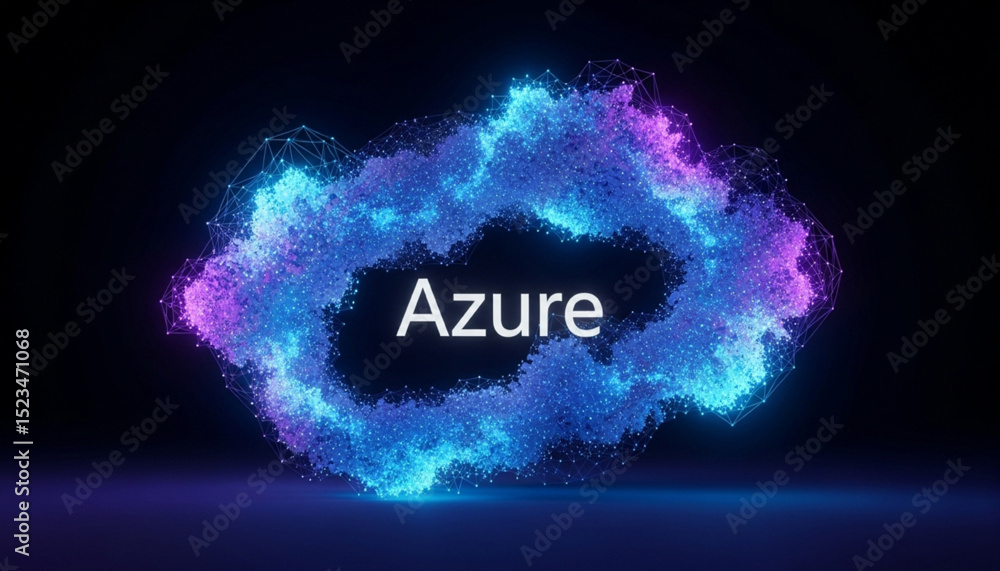 Poster azure cloud text logo with purple and blue particles | modern tech design for cloud computing and di