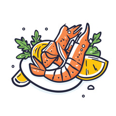Shrimp lemon and parsley on plate drawing