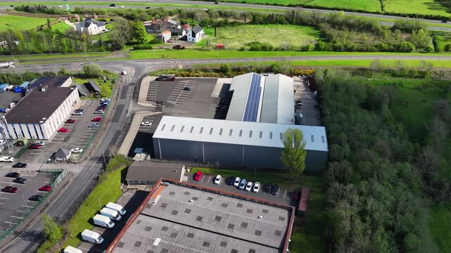 Drone Aerial view of Village Blinds and Shutters Pennybridge Industrial Estate Ballymena Co Antrim Northern Ireland 03-05-25