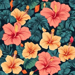 seamless pattern with red flowers