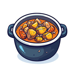 Stew pot with carrots potatoes and beans