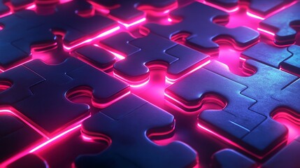 Futuristic Puzzle Pieces with Neon Glow Background