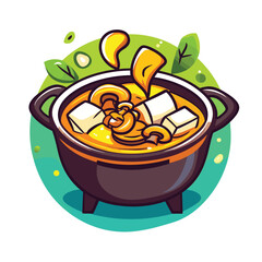 Vegan soup with tofu and noodles meal