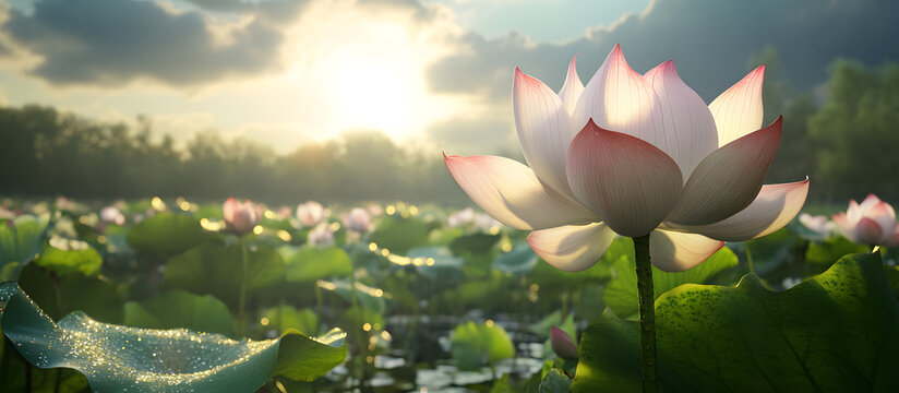 Lotus flowers blooming in the pond
