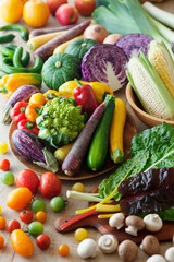 【オーガニック野菜】ロマネスコ・パープルスティック・ズッキーニ・リスタータ・パプリカ・ピュアホワイト・スイスチャードなど。彩り賑やかな野菜たち。