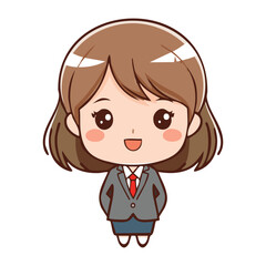 Obraz premium Cute chibi cartoon character of a business woman in a professional attire. It's great for business, project or presentation design purposes.