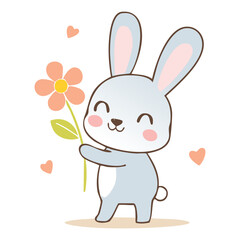 Obraz premium Adorable illustration of a bunny rabbit with flower on a light background