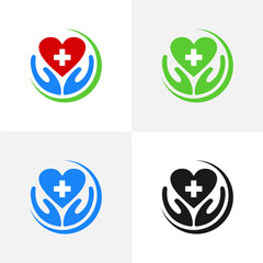 Healthcare Cross with Home and Hands Logo Template