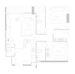 Condominiums, furniture layout plans, bedrooms and bathrooms in the kitchen and guest zones are all vectorized.