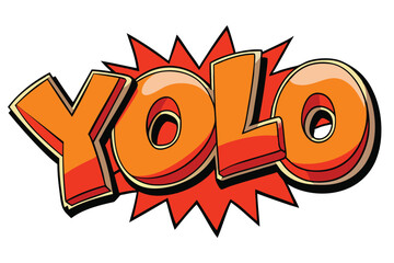 Orange YOLO Comic Book Style Text with Red Burst Background Illustration on White