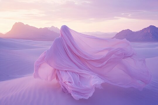 Flowing fabric over dunes at sunset - Powered by Adobe