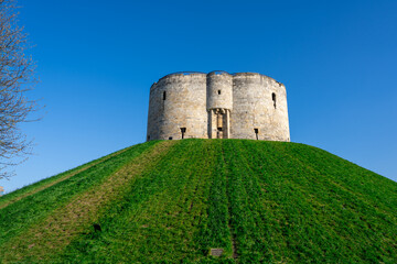 Clifford’s Tower at Sunset with Blue Sky – York, England