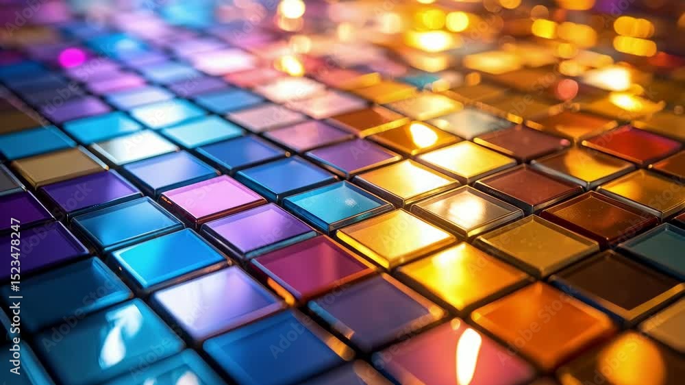 Aufkleber abstract pattern of colorful reflective square tiles creating a mosaic gradient, transitioning from 