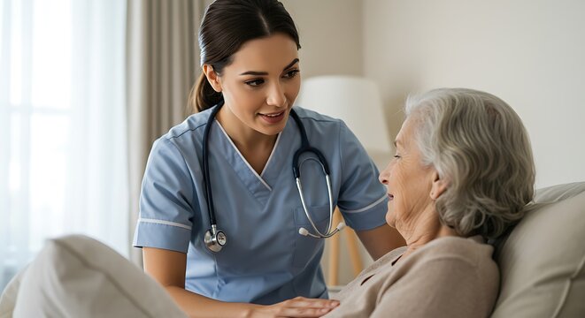 A nurse consults with an elderly patient.