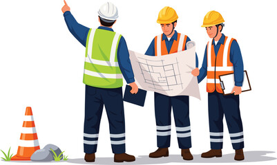 supervisor commanding foreman working on construction site work team work concept isometric isolated on white background