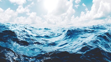 Deep blue ocean meets a cloudy sky