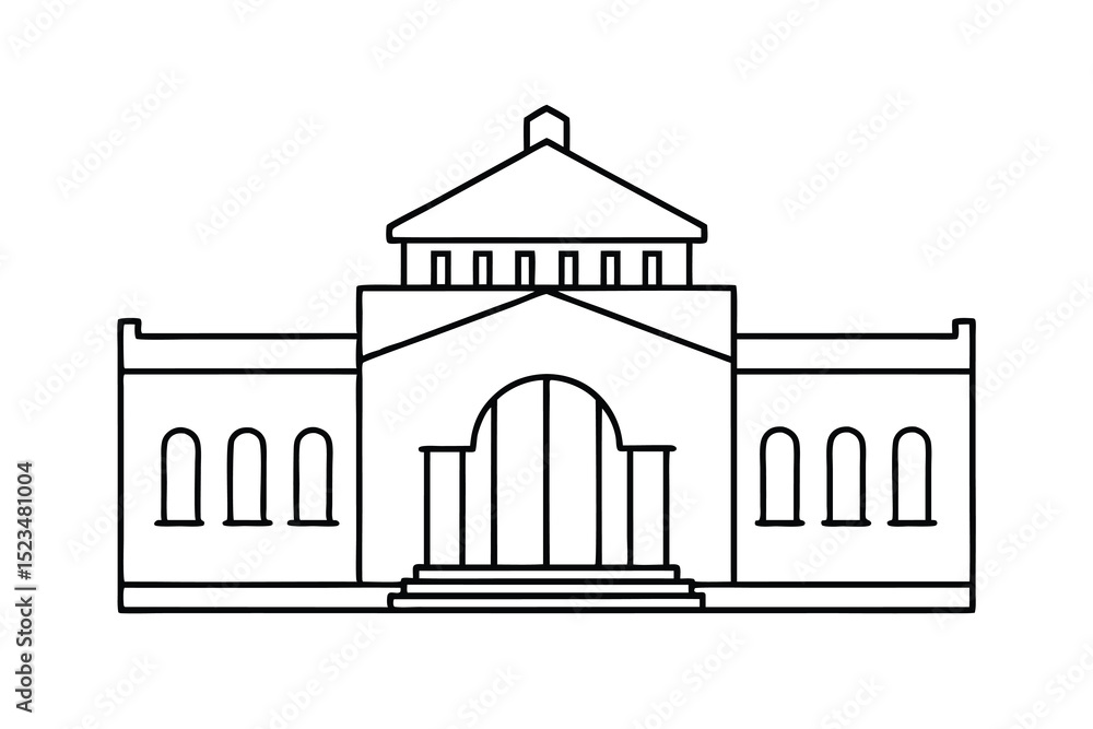 Aufkleber simple line drawing of a grand building with columns and a gable roof