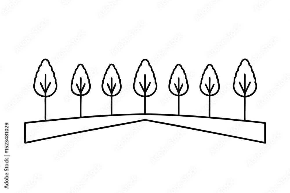 Poster simple line drawing of trees on a hill