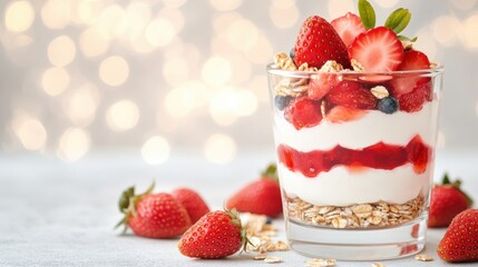 Refreshing Glass of Yories with Fresh Strawberries in Bright Setting