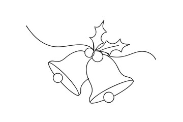 Christmas bells line drawing holly berries festive season