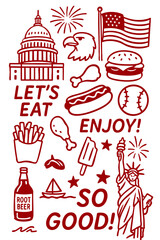 Popular American Menu for Restaurant Cafe on Board  Cuisine Icons Symbols Illustrated