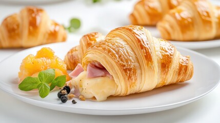 Delicious Plate of Fresh Croissant and Juicy Fruit for Breakfast Feast