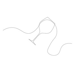 Obraz premium Continuous line drawing of a wine glass. Wine glass linear icon. White background. Vector illustration. Wine glass continuous line icon.