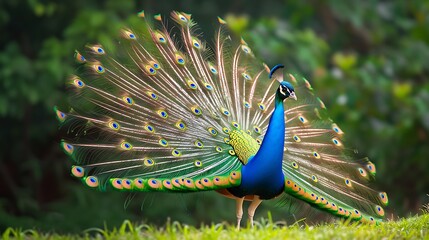 Obraz premium A peacock displays its vibrant plumage.