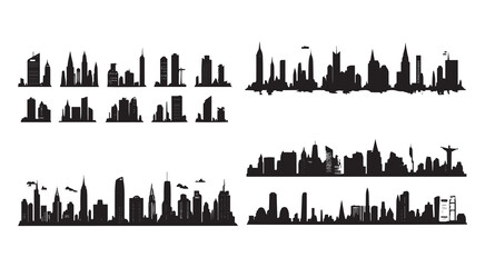 City skylines collection black and white illustrations