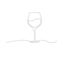 Continuous one line drawing of wine glasses. Champagne toast and cheers in simple linear style.white background Doodle one line vector illustration