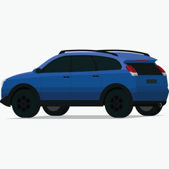 Modern blue SUV family car angled side rear view