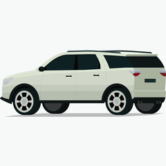 Modern white SUV family car angled side rear view