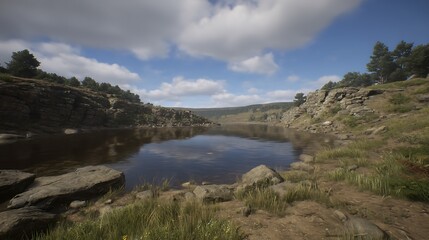 Still waters reflecting the cloudy sky
