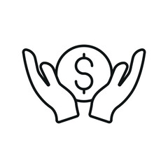 Flat icon of hand giving coin and dollar, perfect for charity, donation, NGO, and giving-related visuals.
