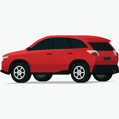 Modern red SUV family car angled side rear view