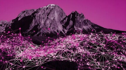 Data networks over majestic mountain landscape