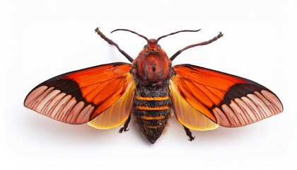 Obraz premium Stunning Orange Moth Detailed Wings, Insect Anatomy, Vivid Colors, White Background, CloseUp View