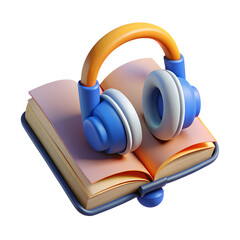 3d rendered headphones and book illustrating education and audiobook learning