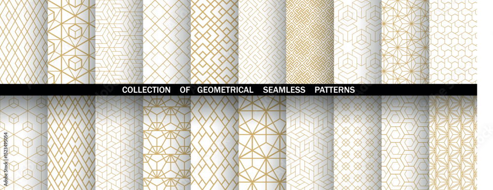 Poster Geometric set of seamless golden and white patterns. Simple vector graphics