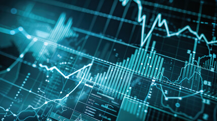 Close-up of financial chart with downward trending line symbolizing Federal Reserve rate cuts, economic recession concept, stock market volatility and investment risk analysis.