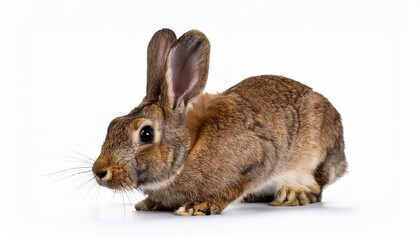 Fototapeta premium Adorable Brown Rabbit, Studio Shot, Long Ears, Fluffy Fur, White Background, Pet Animal, Bunny, Mamm