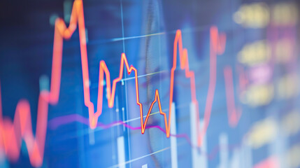 Close-up of financial chart with downward trending line symbolizing Federal Reserve rate cuts, economic recession concept, stock market volatility and investment risk analysis.