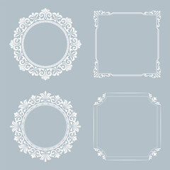 Set of decorative frames Elegant vector element for design in Eastern style, place for text. Floral gray and white borders. Lace illustration for invitations and greeting cards