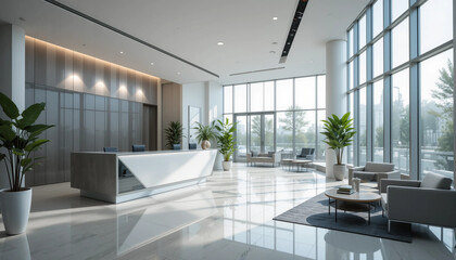 Fototapeta premium Modern office interior with large blank white wall and wooden floor, ideal for business presentation mockup or logo display concept templates