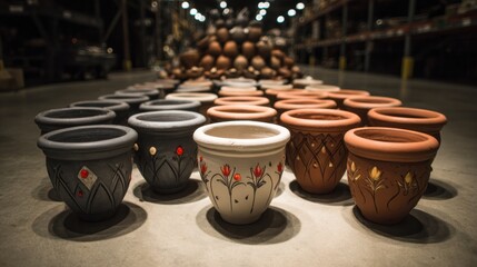 Ceramic pots arranged on floor