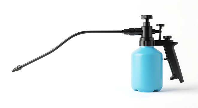 A blue sprayer tool isolated against the clean backdrop.