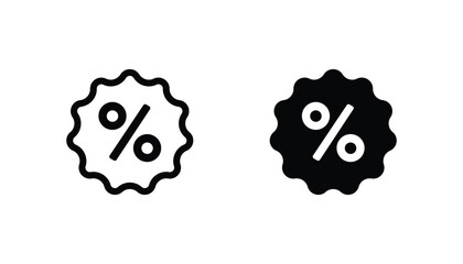 Black and White Discount Icons with Percent Symbol in Outline and Solid Style